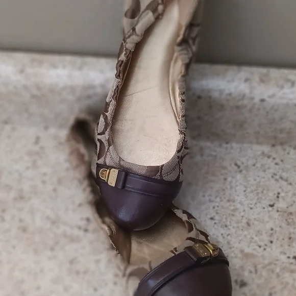 Coach Brown Signature Canvas Ballet Flats with Dark Brown Cap Toe - Picture 3 of 3